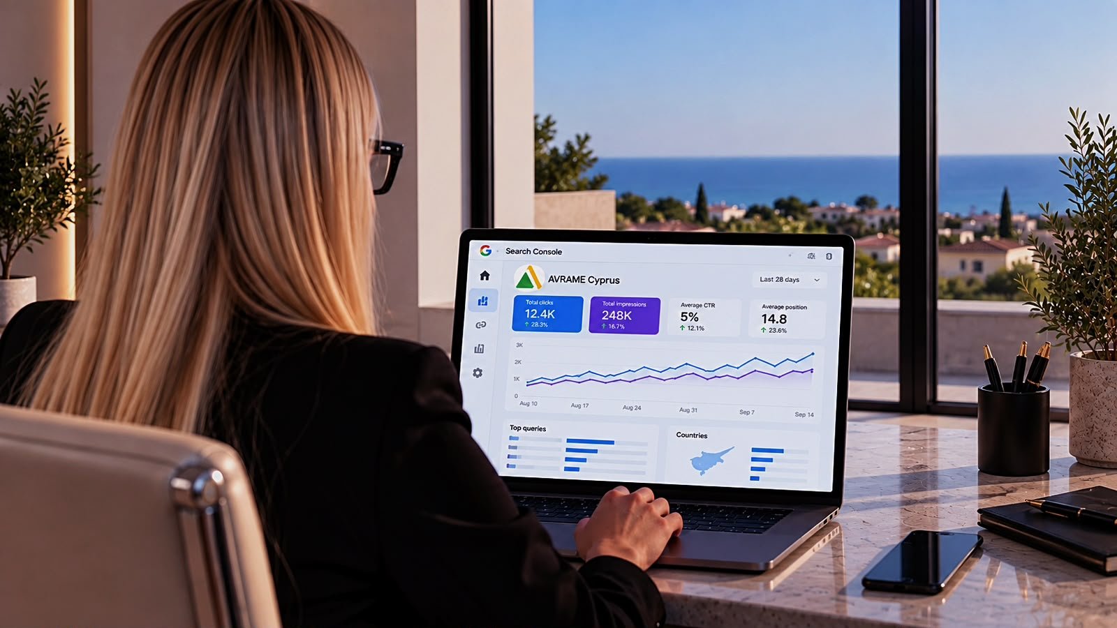 Digital marketer working on website analytics in Cyprus